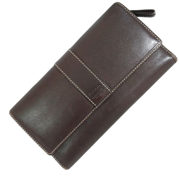 NWOT! COACH! STUNNING ESPRESSO BROWN GENUINE LEATHER, CONTRAST STITCHED WALLET! - Picture 14 of 14